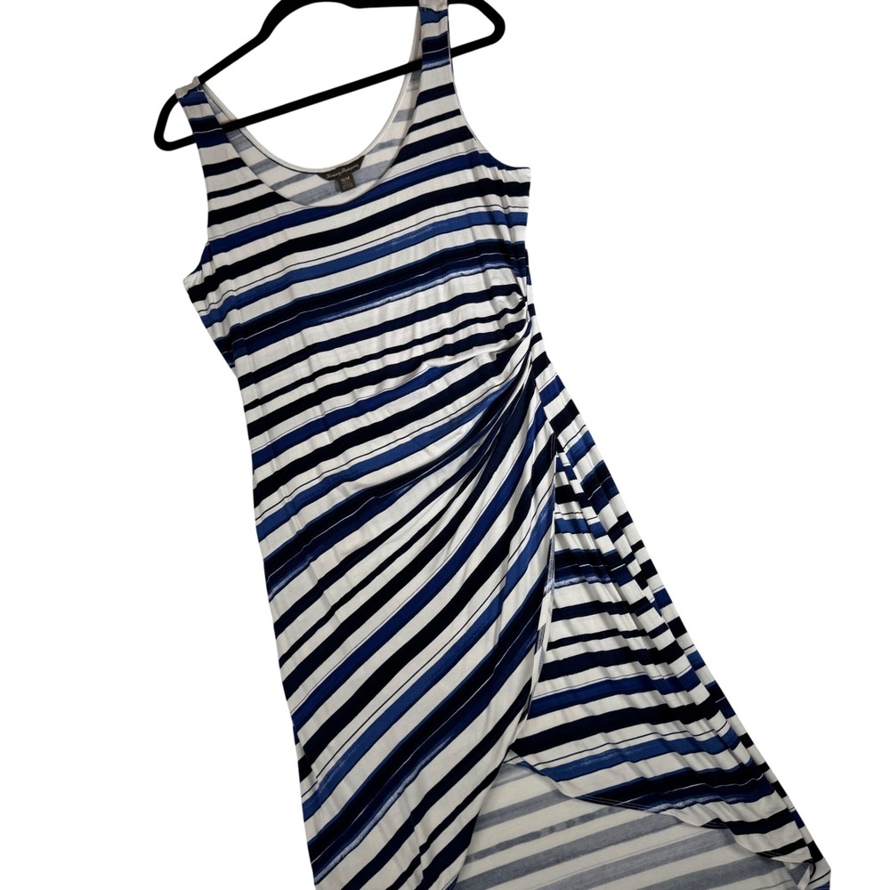 Tommy Bahama Blue White Striped Sleeveless Faux Wrap High Low Dress TW617407